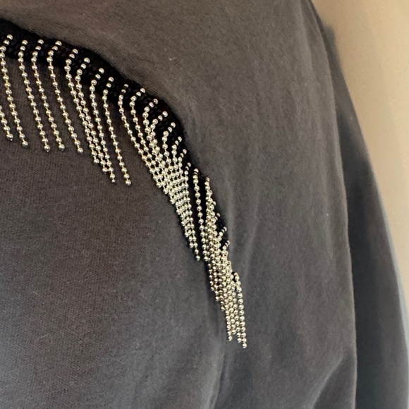 All Saints Grey t-shirt W/Metal Fringe Size Large - Picture 9 of 16